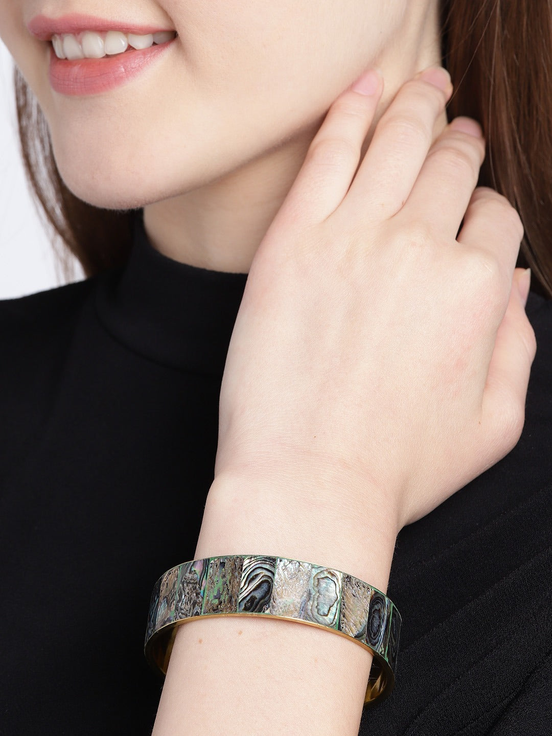 RICHEERA Sea Green & Beige Gold-Plated Iridescent Effect Bangle