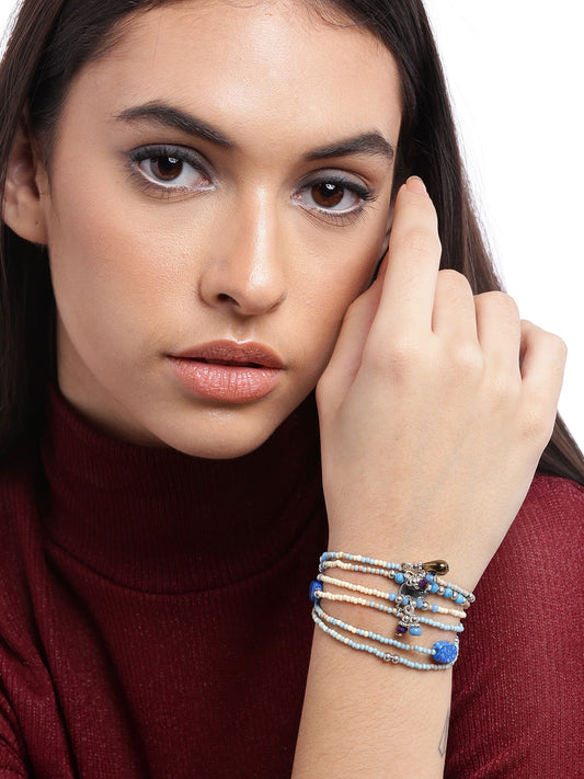 Women Blue & Silver-Toned Silver-Plated Multistrand Bracelet