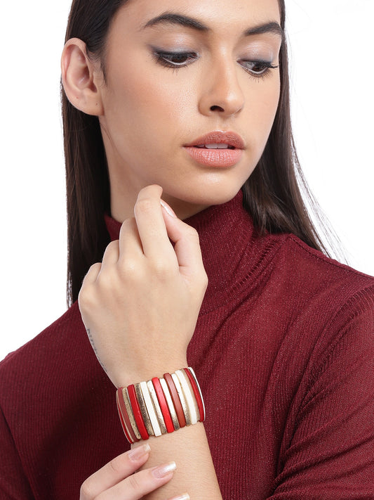 Women Red & Gold-Toned Gold-Plated Elasticated Bracelet