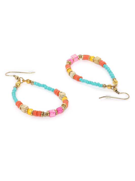 RICHEERA Multicoloured Gold-Plated Beaded Teardrop Shaped Drop Earrings