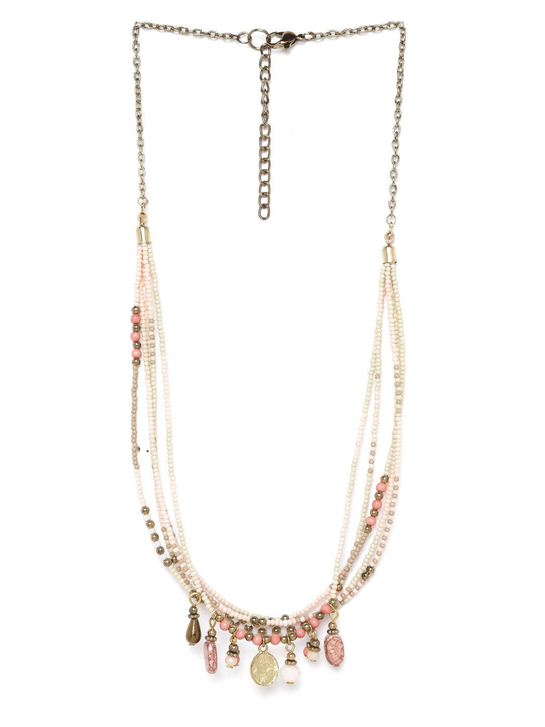 Women Pink Antique Gold-Plated Beaded Necklace