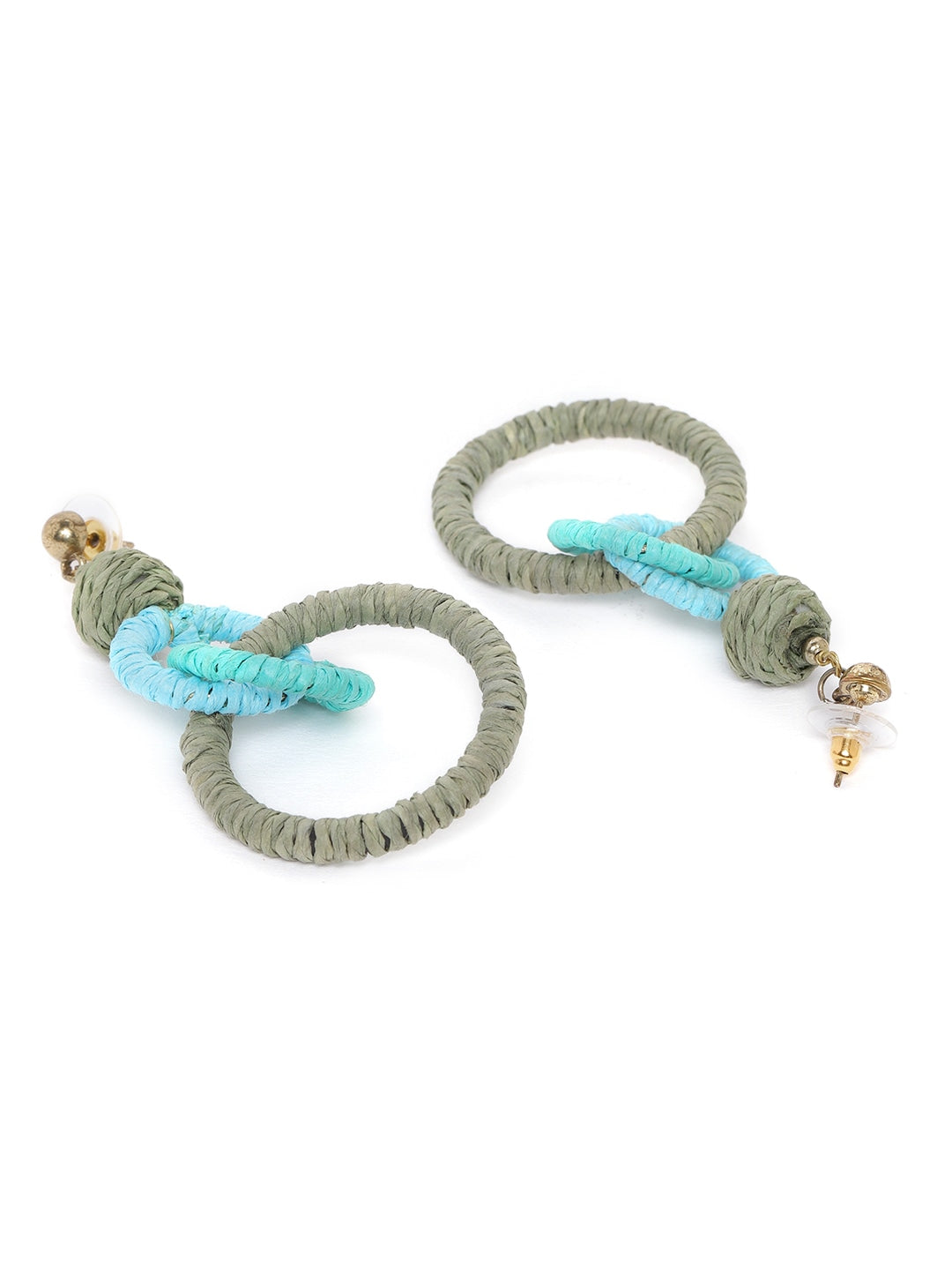 Olive Green & Blue Gold-Plated Colourblocked Circular Drop Earrings