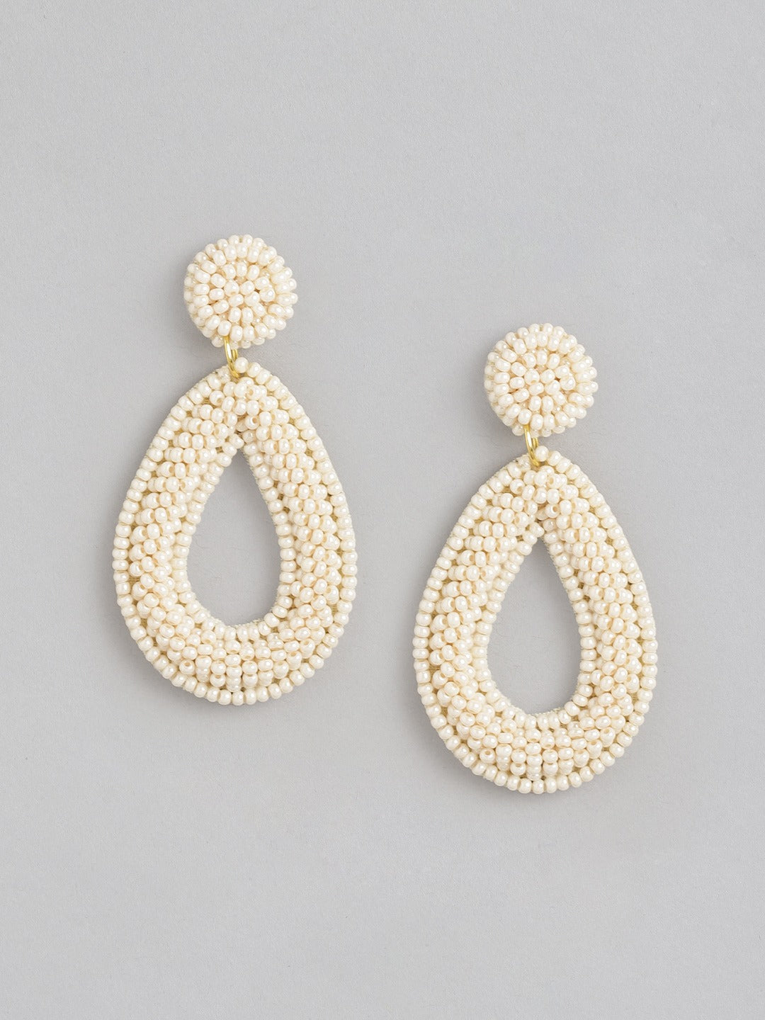 Teal & Gold-Toned Teardrop Shaped Drop Earrings