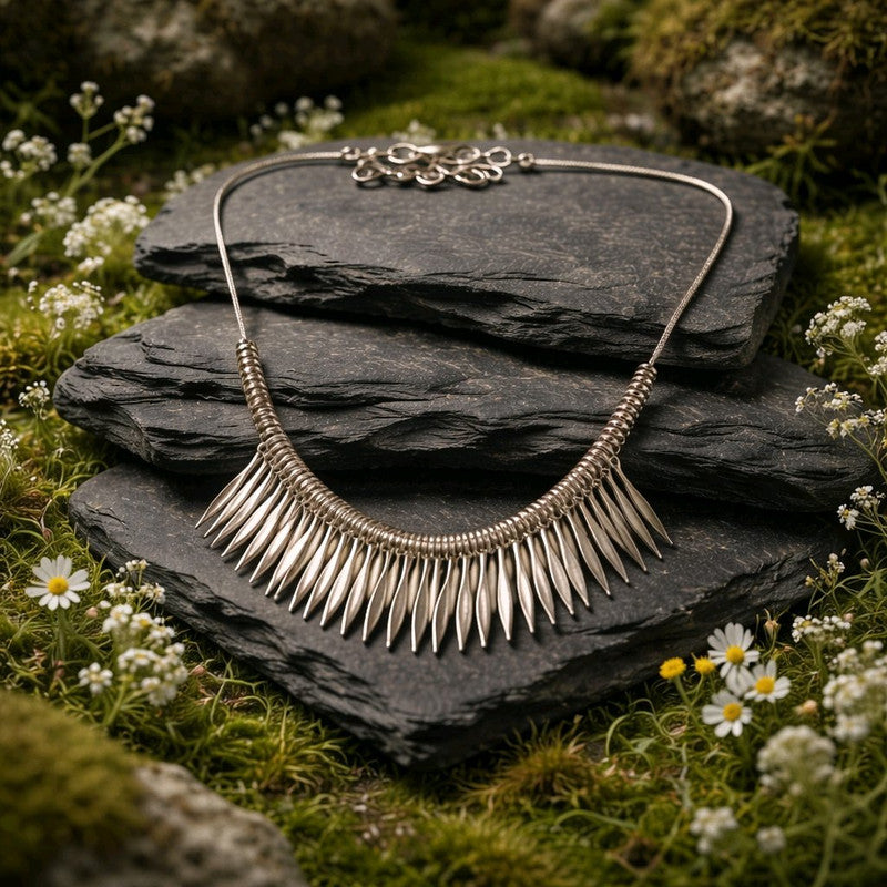 RICHEERA Silver-Plated Handcrafted Ethnic Necklace - Detail Angle