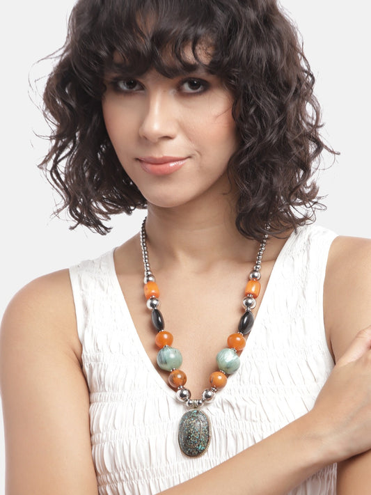 Silver-Plated Artificial Beads Necklace