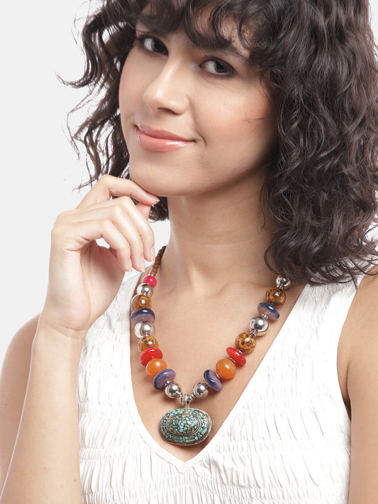 Silver-Plated Artificial Beads Necklace