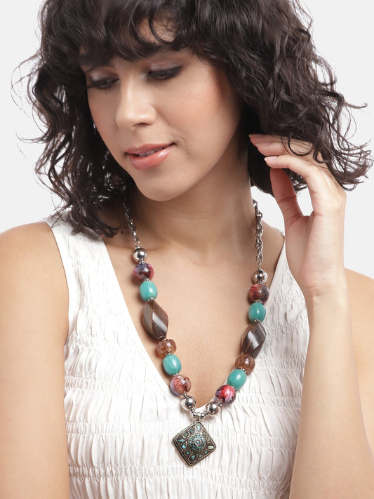Silver-Plated Artificial Stones & Beads Necklace