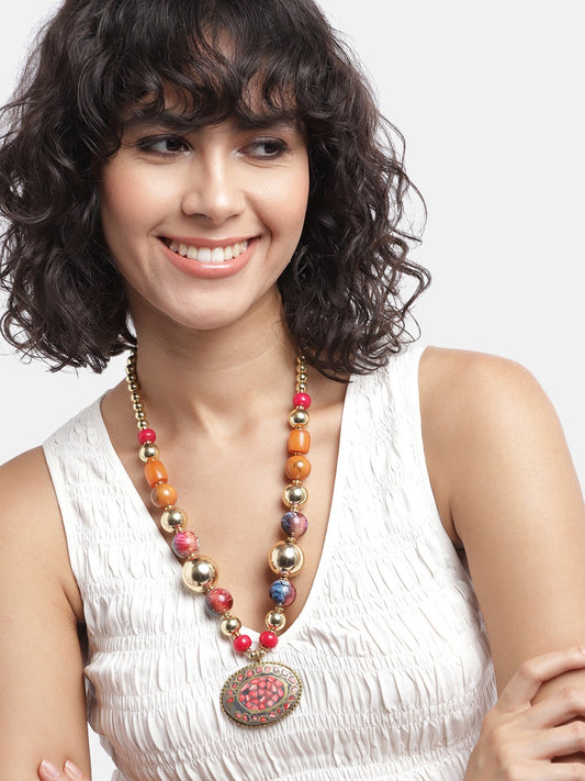 Gold-Plated Artificial Stones & Beads Necklace