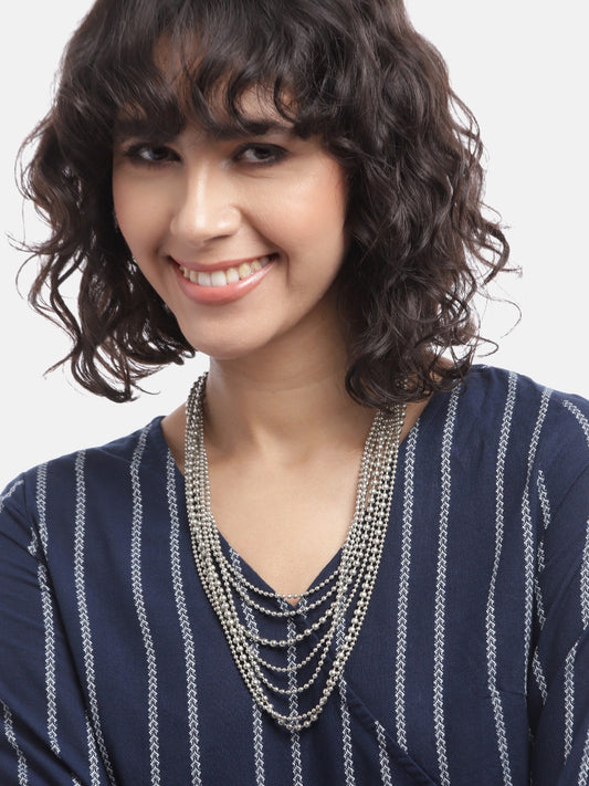 Silver-Plated Artificial Beads Layered Necklace