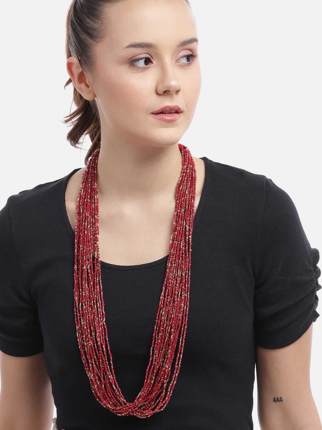 RICHEERA Artificial Red Beads Studded Necklace - Richeera