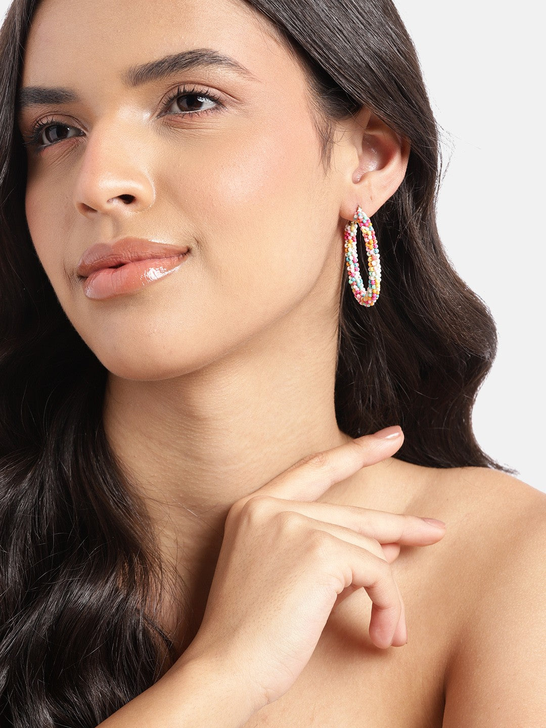 RICHEERA Gold-plated Multicolor Contemporary Hoop Earrings