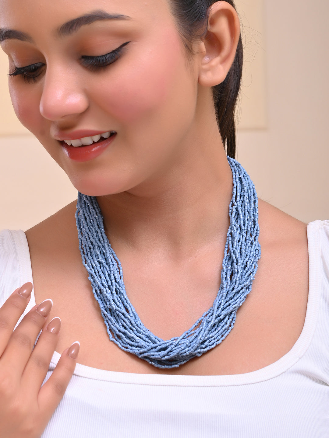 RICHEERA Grey Beaded Layered Necklace