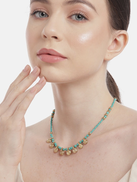 Sea Green & Gold-Toned Gold-Plated Necklace