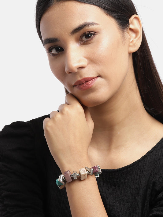 Women Silver-Toned Silver-Plated Elasticated Bracelet