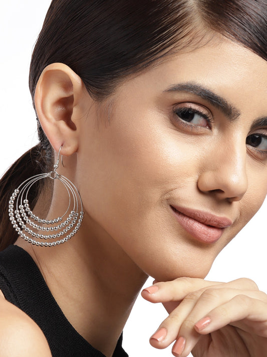 Silver-Toned Circular Drop Earrings