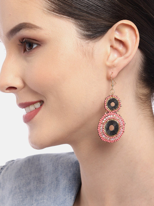 Pink & Grey Circular Drop Earrings