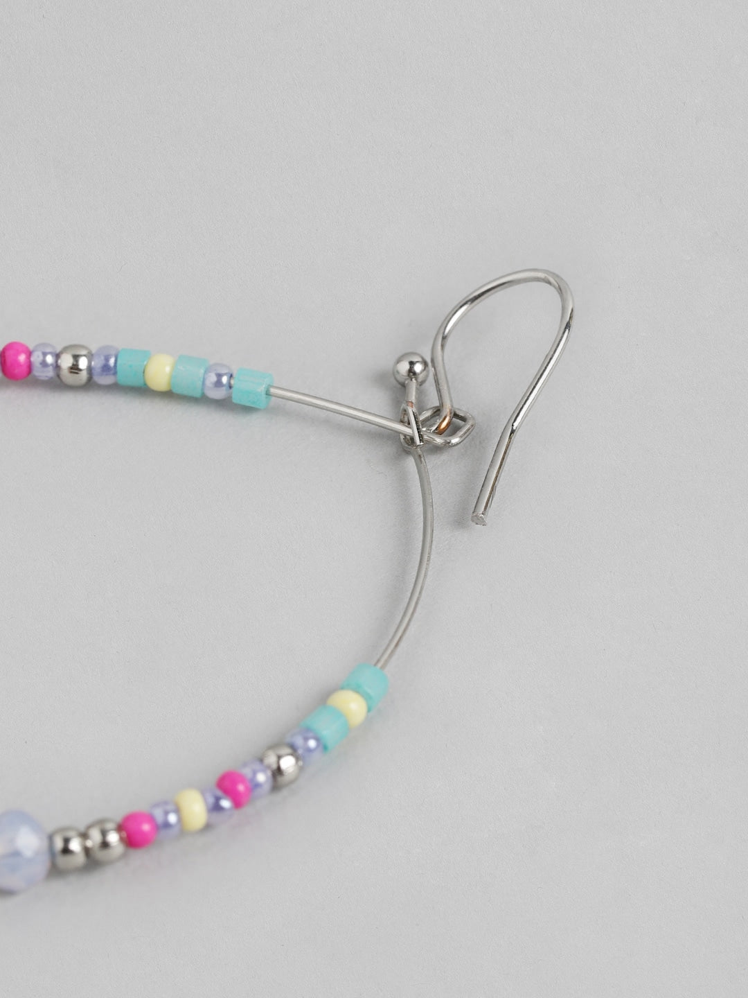 Blue & Silver-Toned Circular Drop Earrings