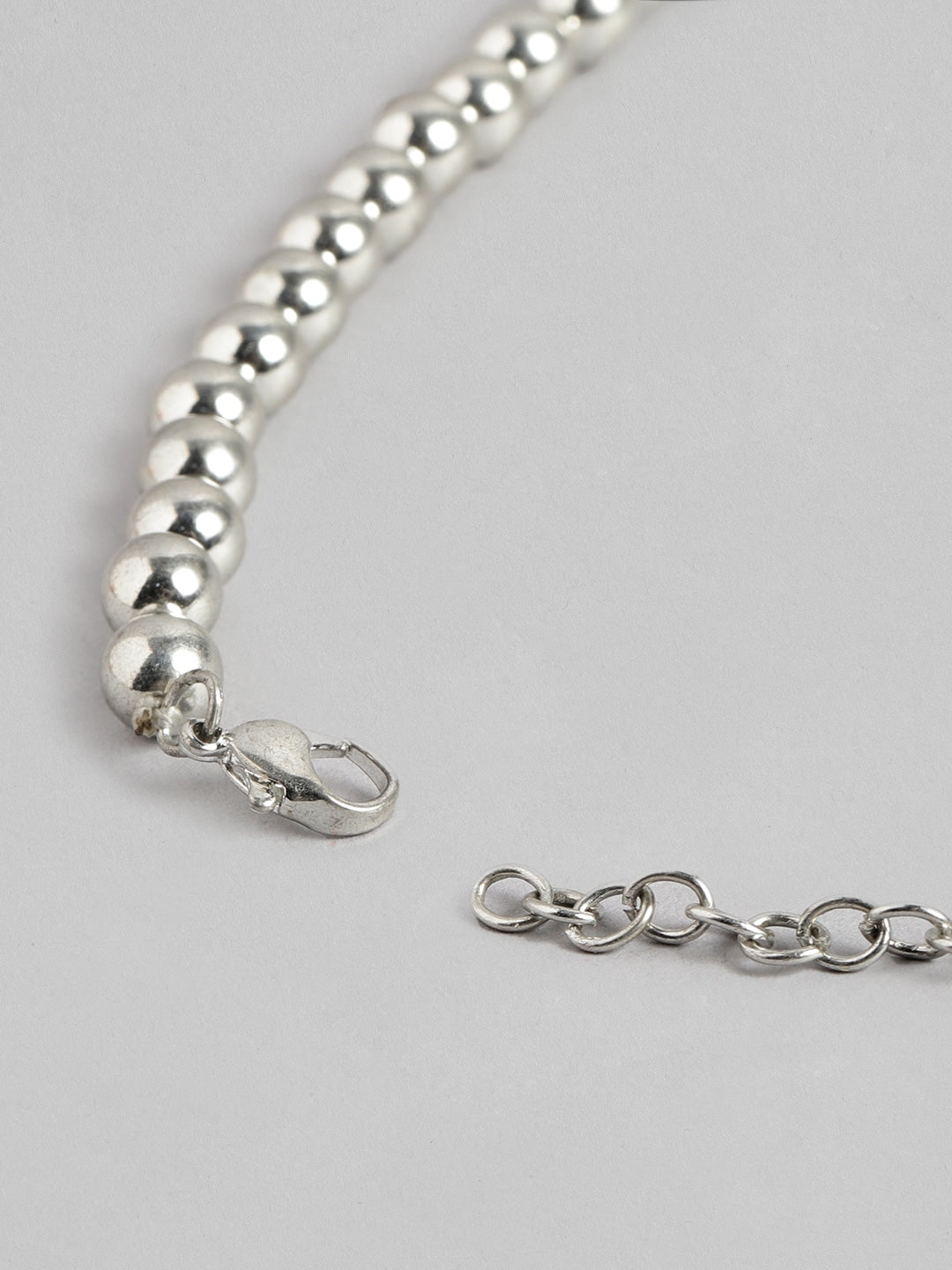 Silver-Toned & Black Silver-Plated Beaded Necklace