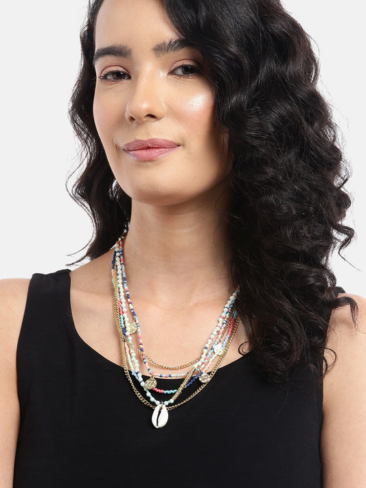 Gold-Plated Artificial Beads Layered Necklace