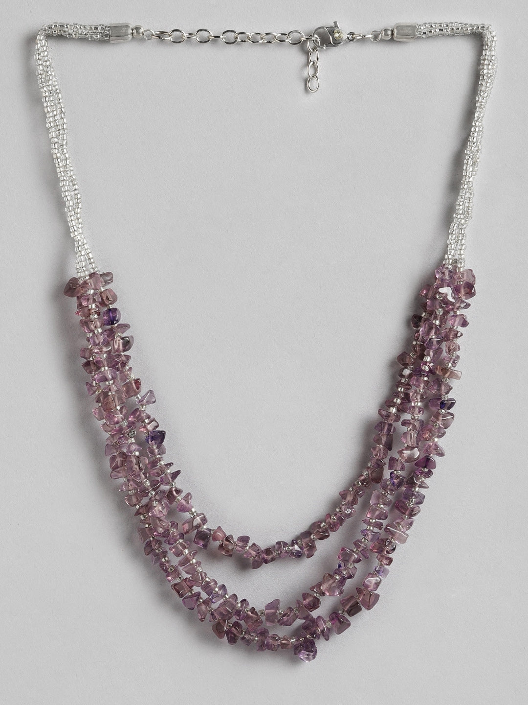 RICHEERA Purple & Silver-Toned Beaded Layered Necklace
