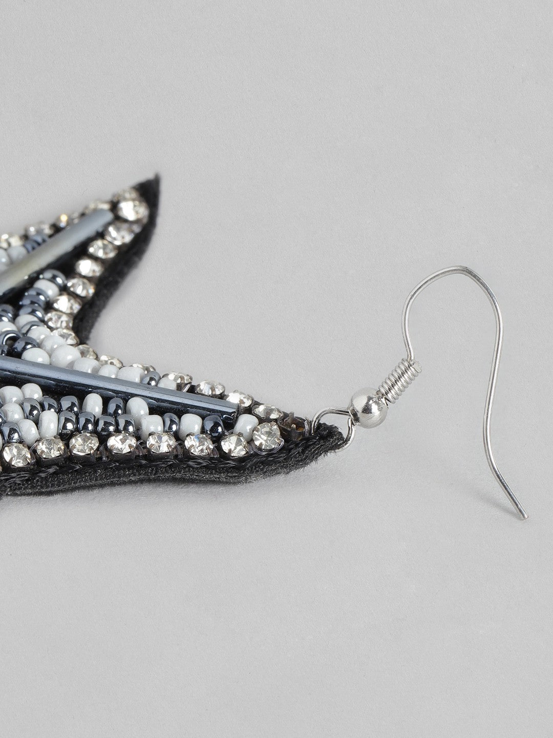 Black & Silver-Toned Star Shaped Drop Earrings
