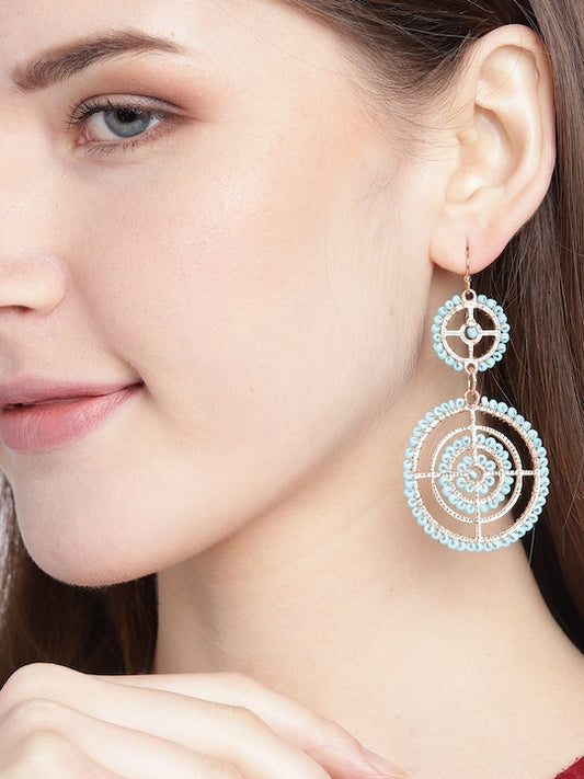 Blue Rose Gold-Plated Beaded Circular Drop Earrings