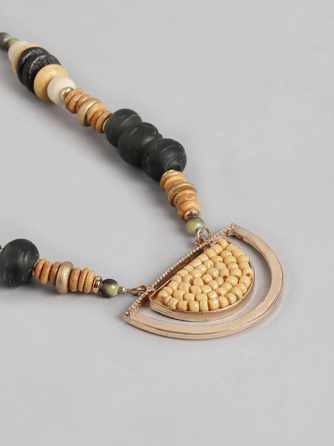 RICHEERA Beige & Black Rose Gold-Plated Beaded Necklace