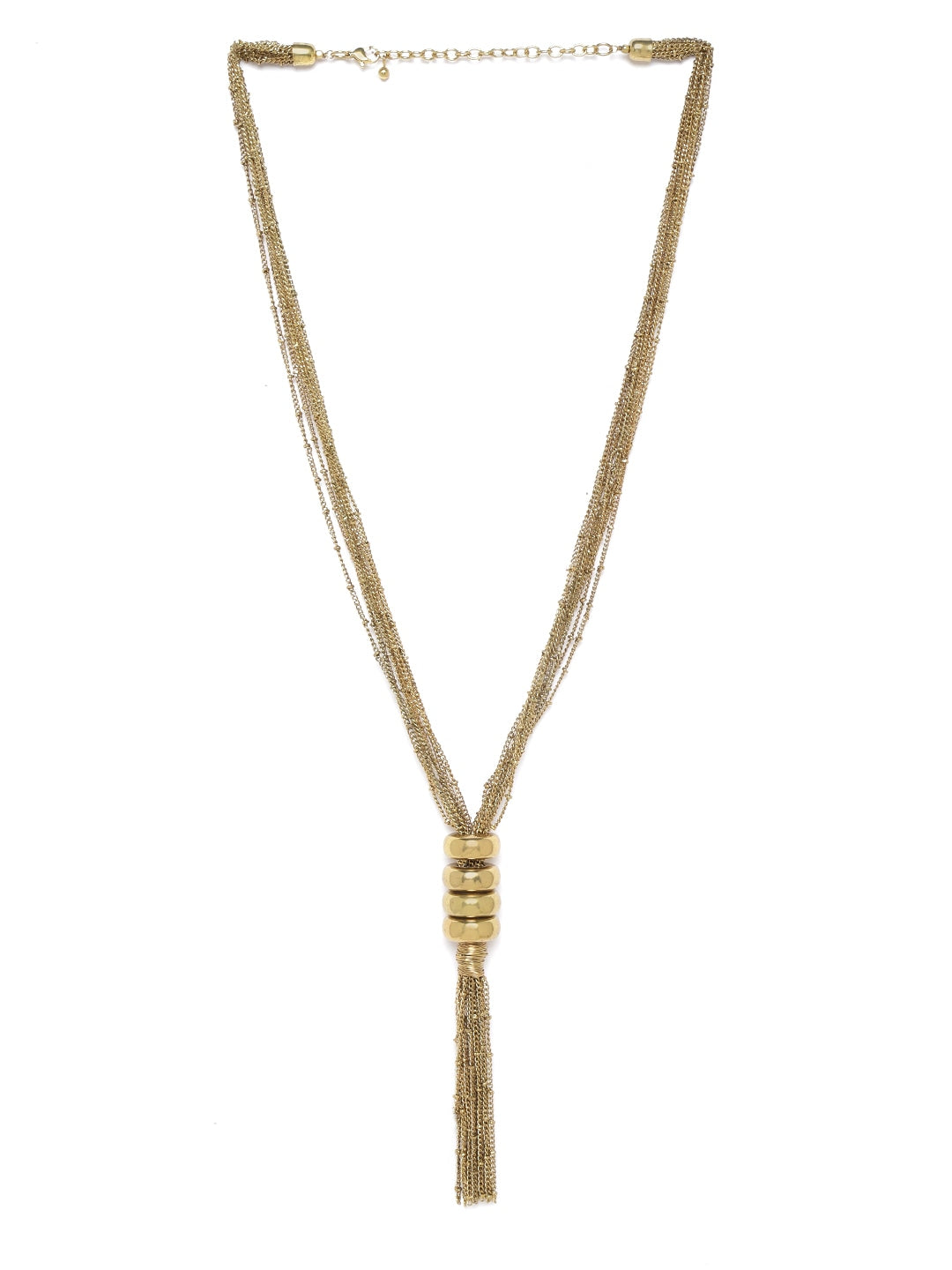 Antique Gold-Plated Tasselled Multistranded Necklace