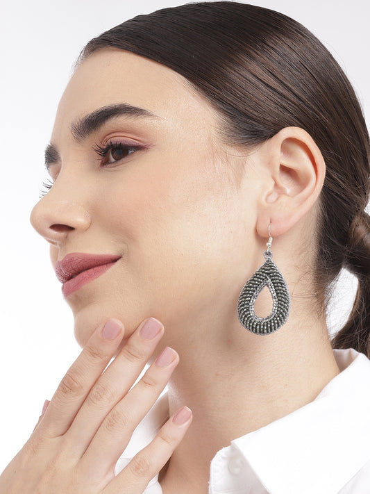 Gold & Silver-Toned Teardrop Shaped Beaded Drop Earrings