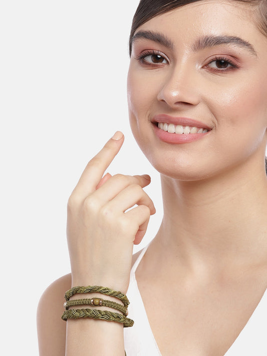 Women Green & Gold-Toned Braided Bracelet