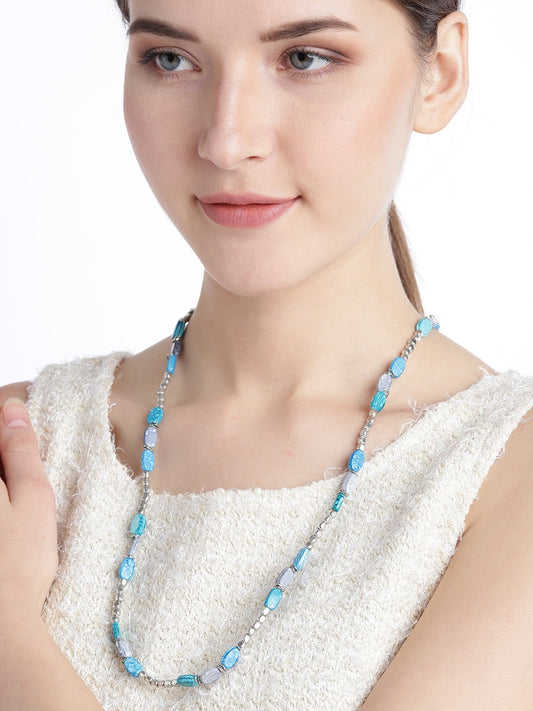 Women Sea Green & Grey Silver-Plated Beaded Necklace
