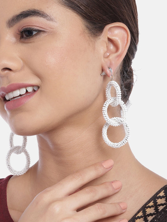 White Circular Drop Earrings