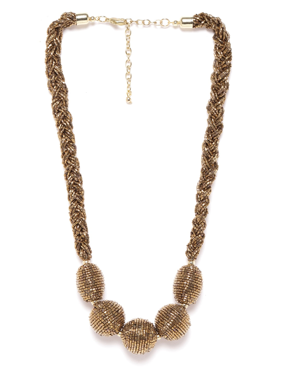 Women Antique Gold-Plated Artificial Beaded Spherical & Braided Necklace
