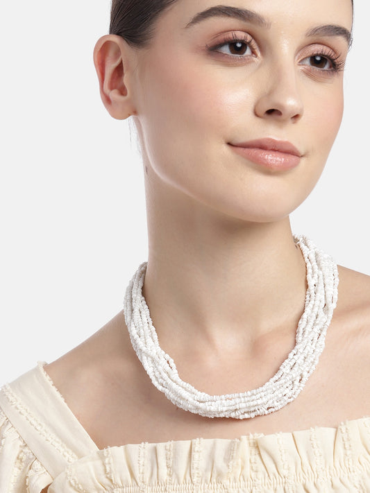 Silver-Plated Beaded Multi-Layered Statement Necklace