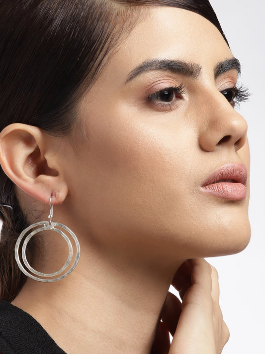 Silver-Toned Circular Drop Earrings