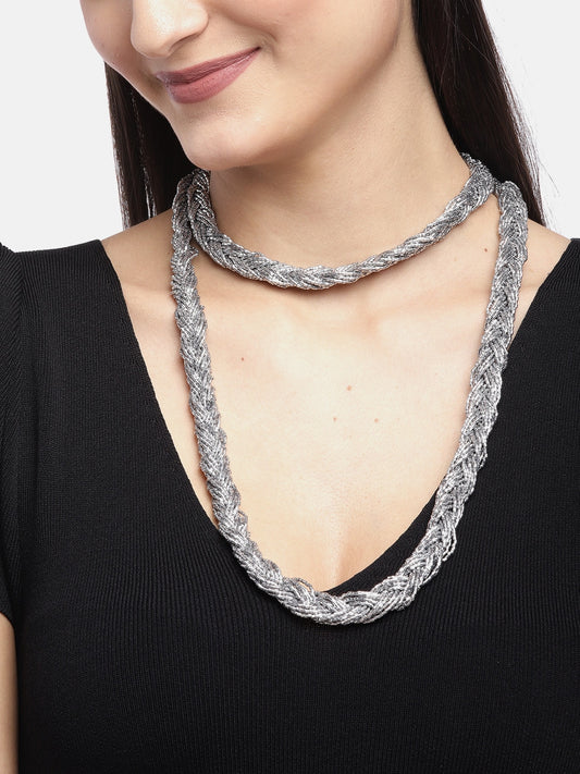 RICHEERA Women Silver-Toned Artificial Beaded Braided Necklace