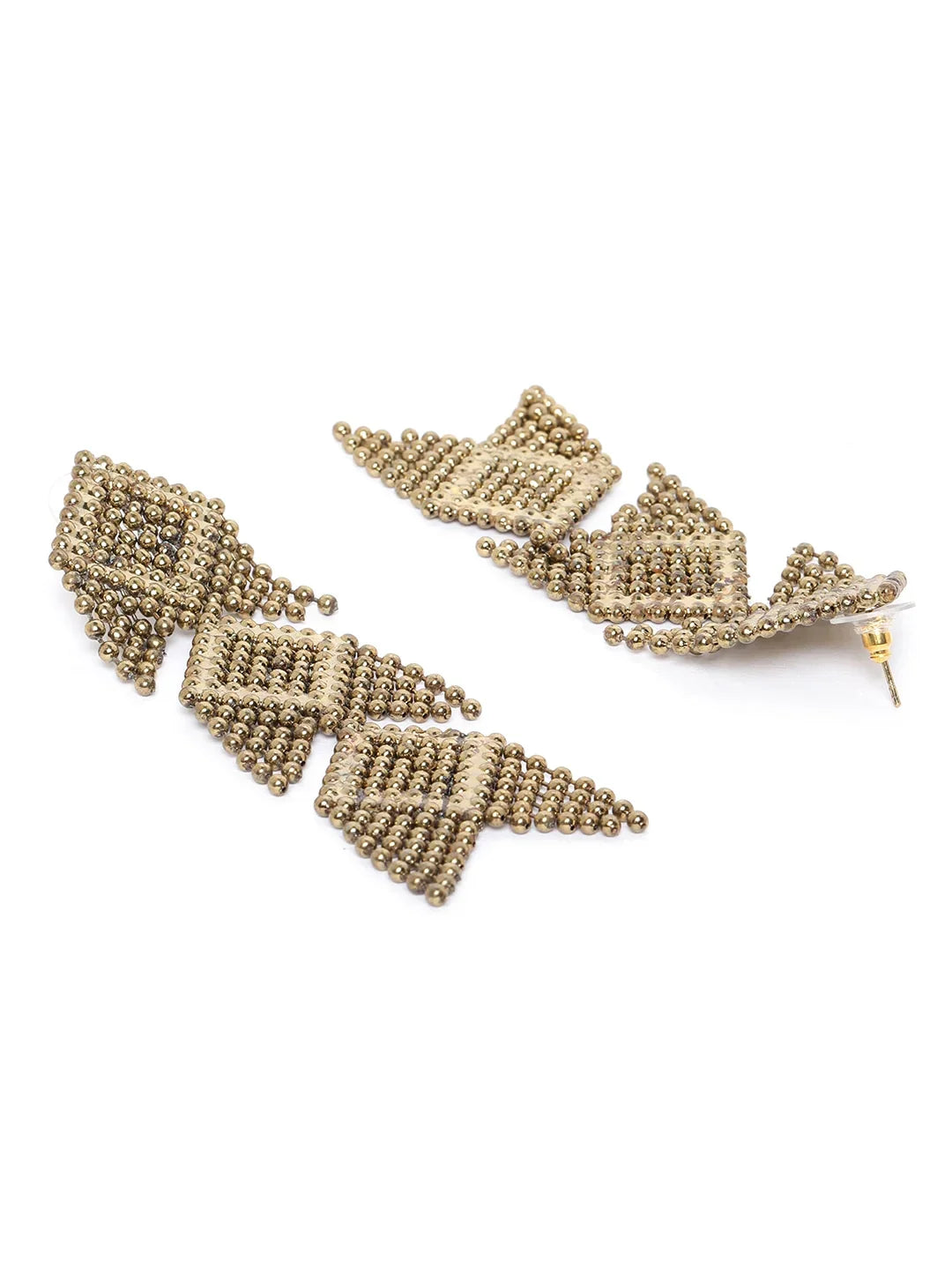 Antique Gold-Plated Beaded Geometric Drop Earrings - Richeera