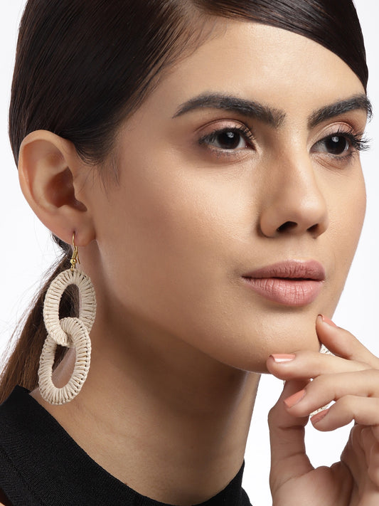 Beige & Gold-Toned Oval Drop Earrings