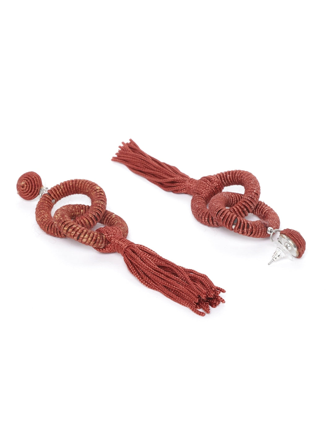 Rust Red Tasselled Circular Drop Earrings