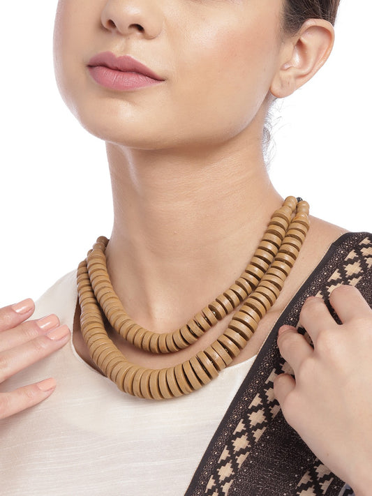 Artificial Wood Beads Brown Necklace