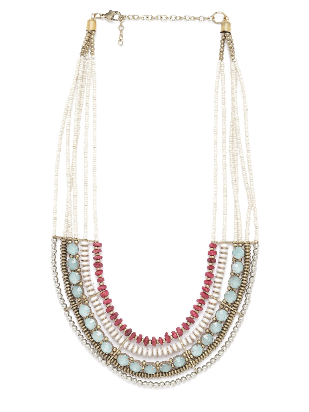 Women Multicoloured Silver-Plated Stone-Studded & Beaded Layered Necklace
