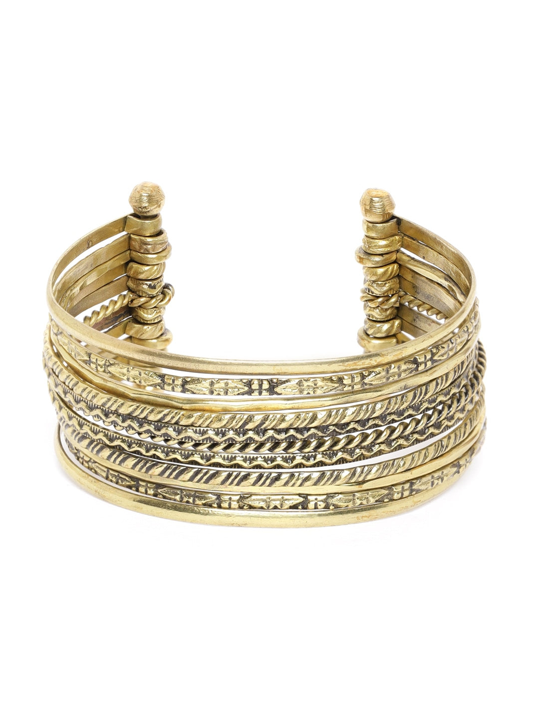 Antique Gold-Plated Textured Cuff Bracelet