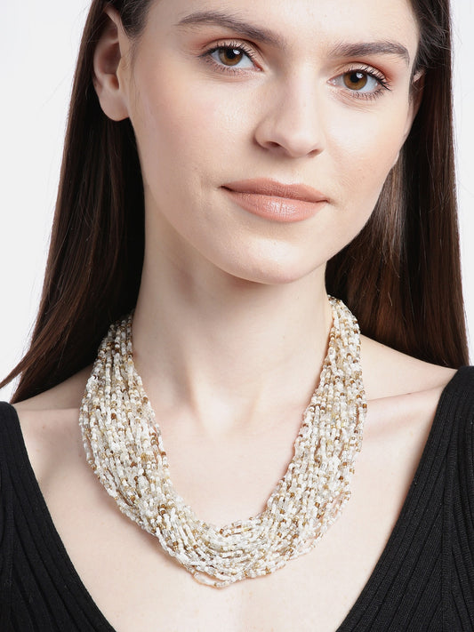 White Gold Plated Beaded Necklace