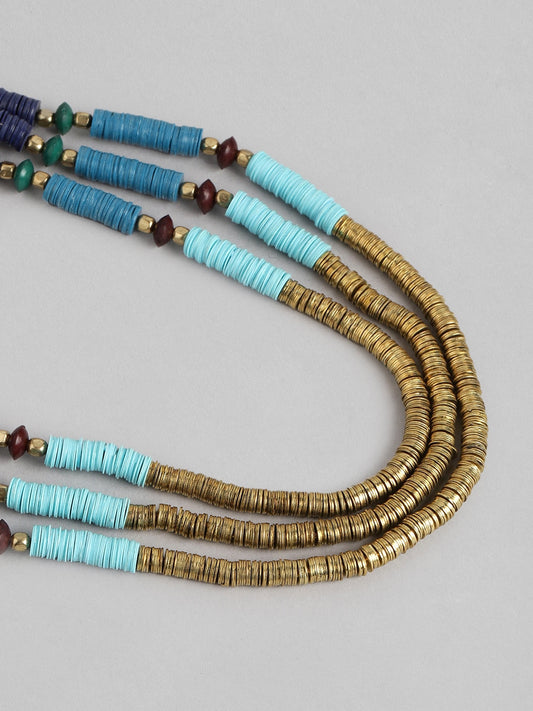 Blue & Gold-Toned Gold-Plated Layered Necklace
