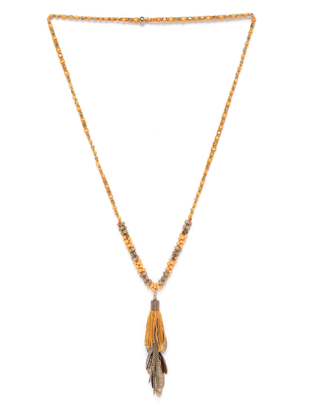 Women Mustard Yellow Antique Gold-Plated Beaded Necklace
