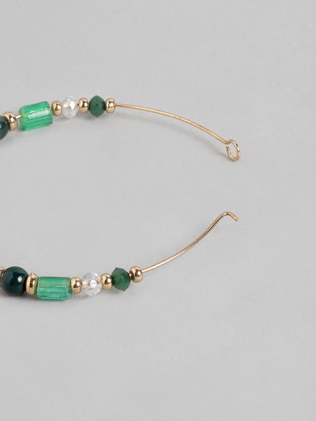 Green & Black Circular Beaded Hoop Earrings