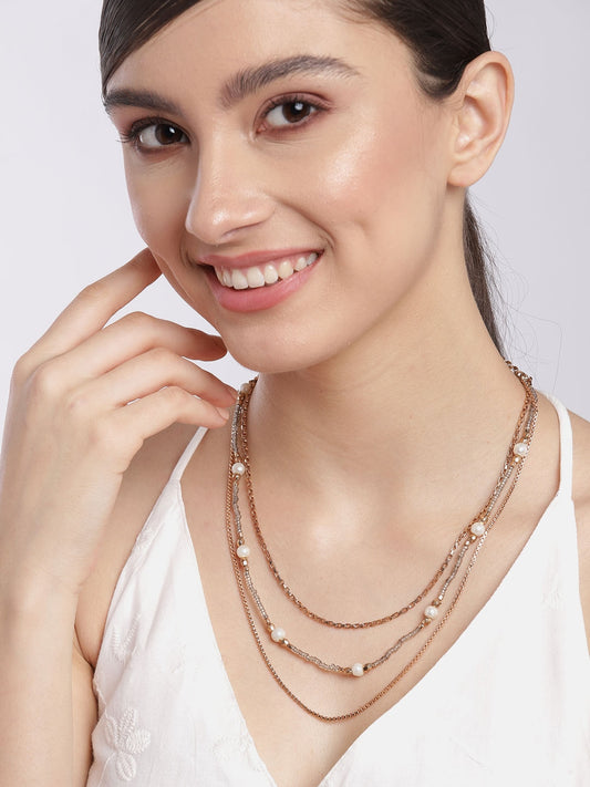 RICHEERA Grey & White Gold-Plated Layered Necklace