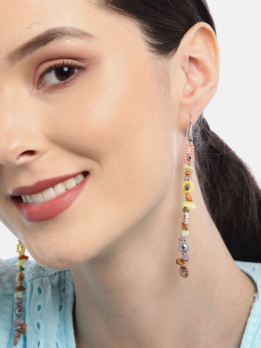 Silver-Toned & Peach-Coloured Contemporary Drop Earrings