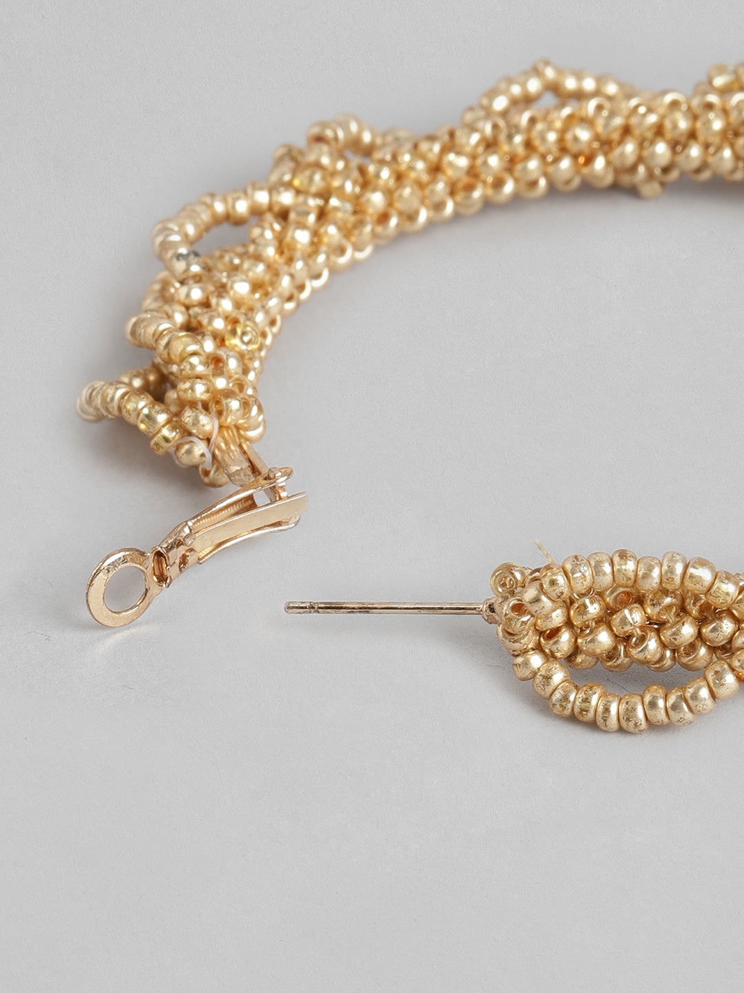 Gold-Plated Artificial Beads Circular Hoop Earrings