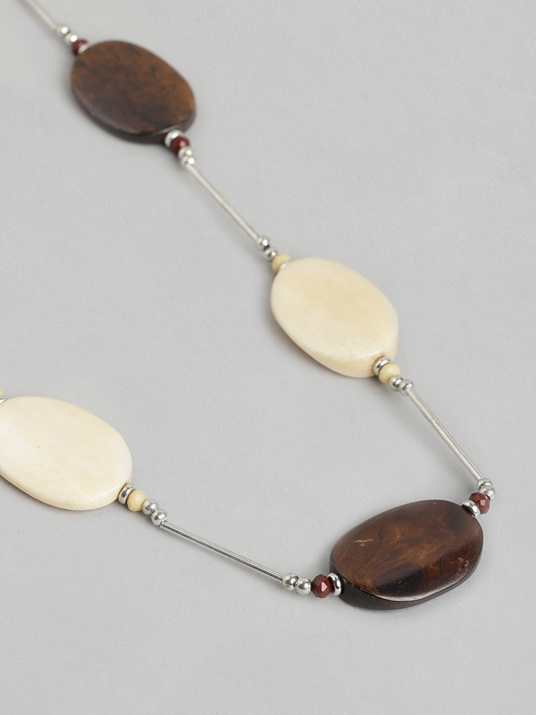 Beige & Brown Silver-Plated Necklace